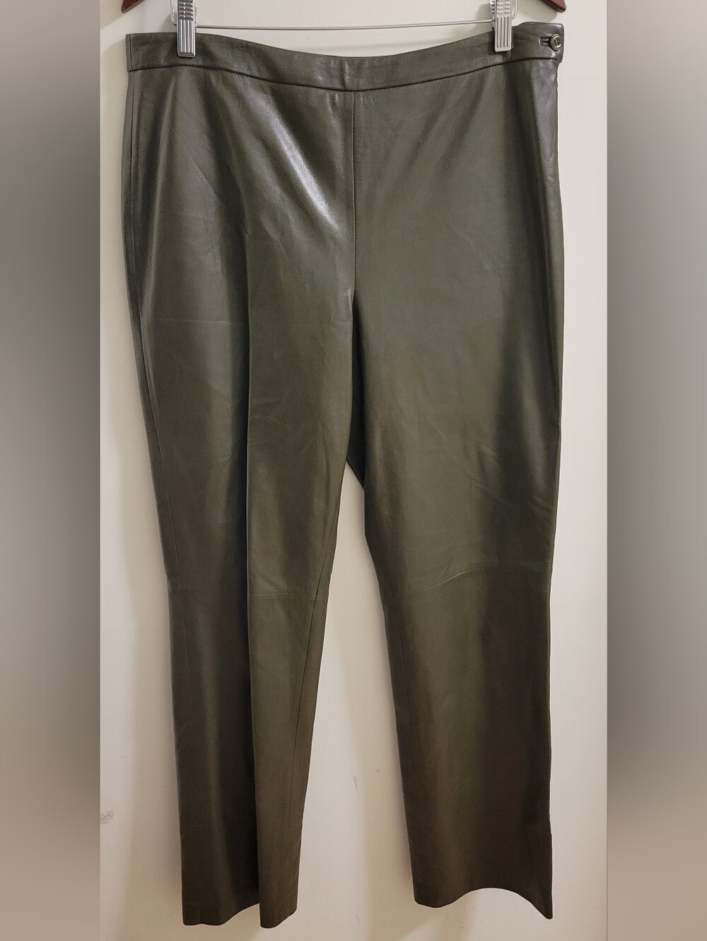 Etcetera Olive Green Genuine Leather Straight Leg Trousers Size 14uk( 10-12)